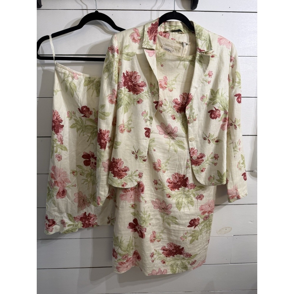 VTG Laura Ashley 3 pc SZ 4 Floral 100% Linen Dress Skirt Jacket Suit Cottagecore